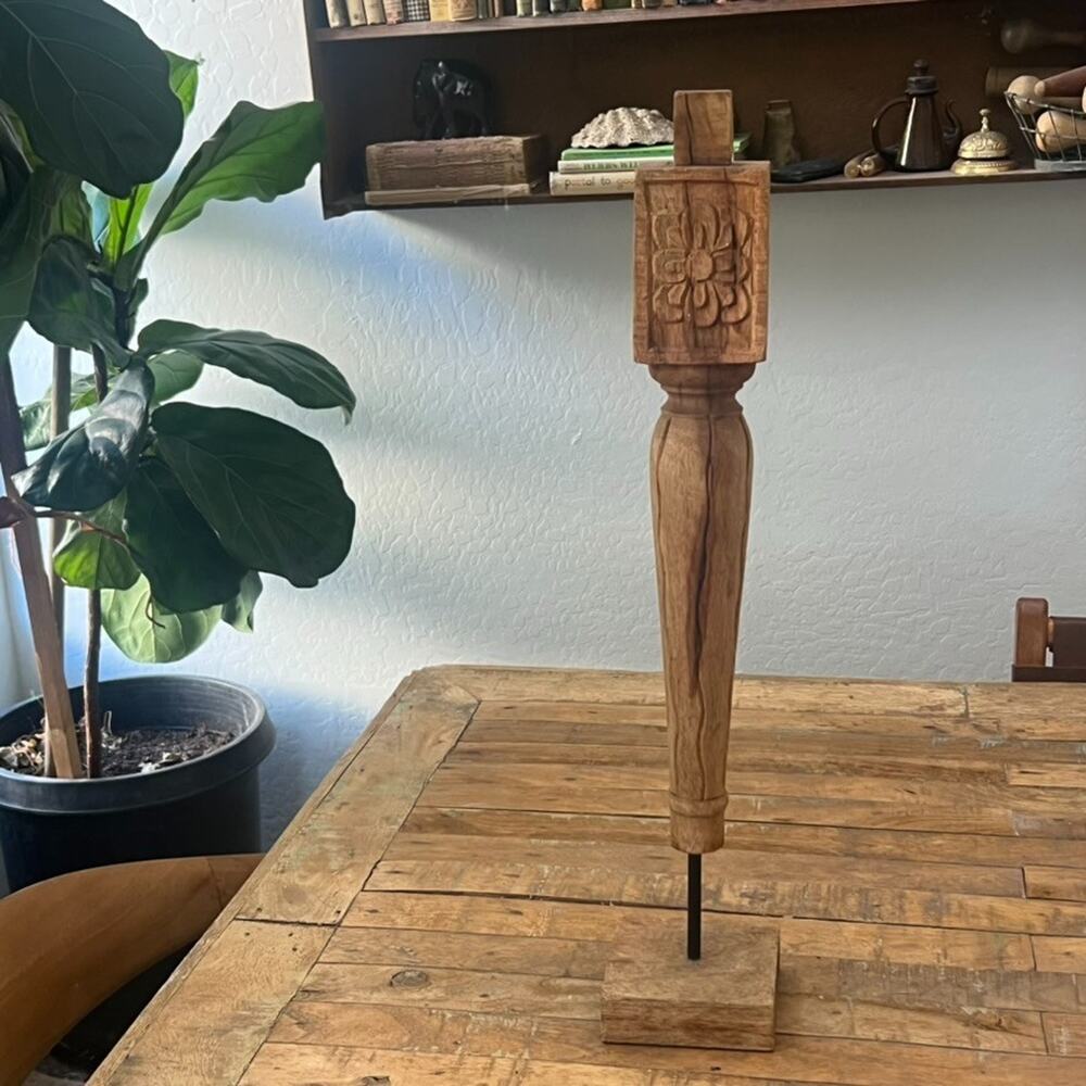Vintage Wooden Hand Carved Leg on a Wood Stand 21.5" Salvage Leg Display
